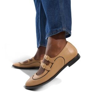 The Office Of Angela Scott Miss Margo Mary Jane Camel Leather Flats Sz 12